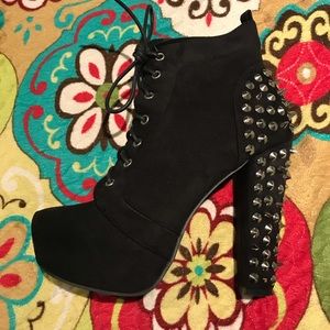 Black heel booties silver metal studs